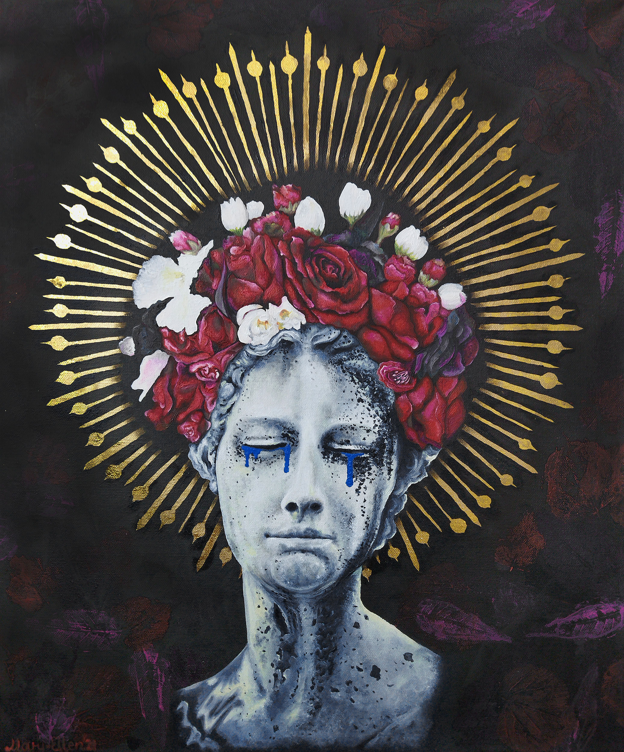 Pangea, 60*50 cm, oil on canvas, golden petals