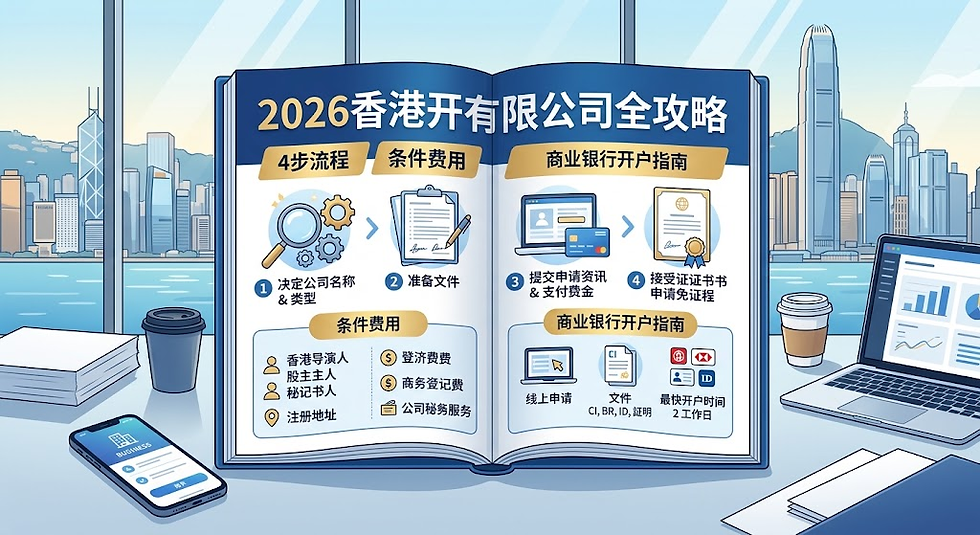 2026香港开有限公司全攻略:4步流程、条件费用及商业银行开户指南