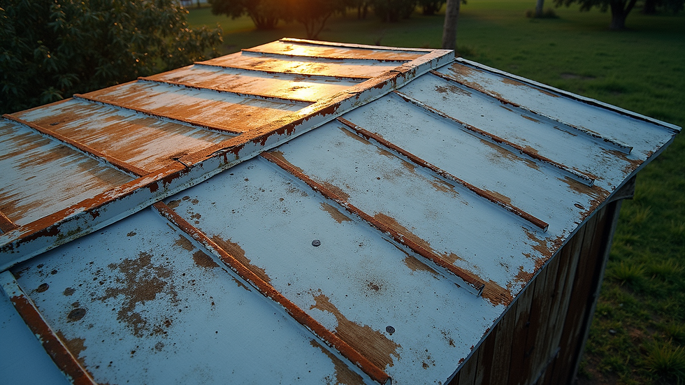 High angle view of a weathered roof reflecting Florida's climate conditions