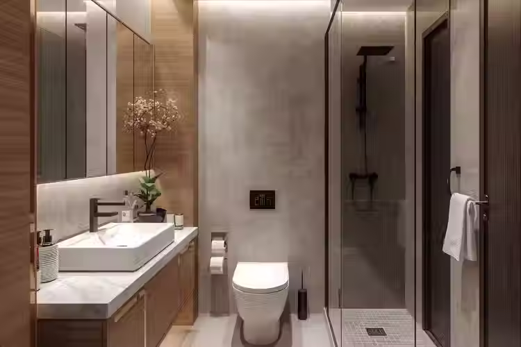 A modern bathroom with ceramic tiles