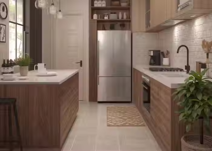Modern Kitchen in singapore with wood cabinets and drawers