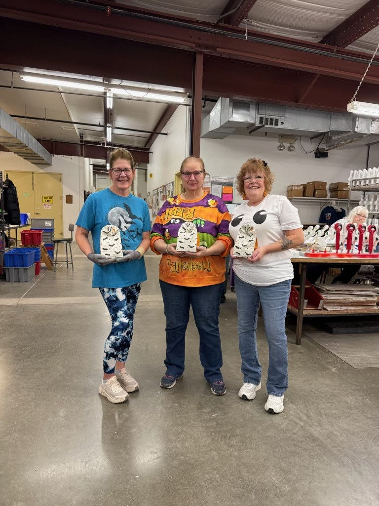 Some of our Finishing Dept ladies showing off their Halloween Candy
