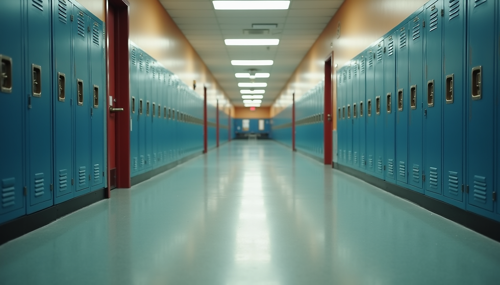A middle school empty hallway with lockers