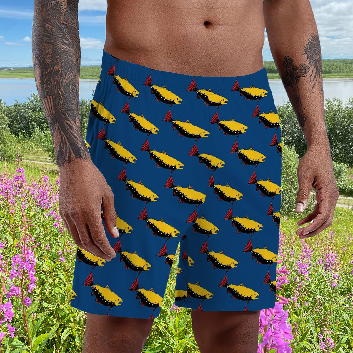 Men's Fish Graph Green Shorts