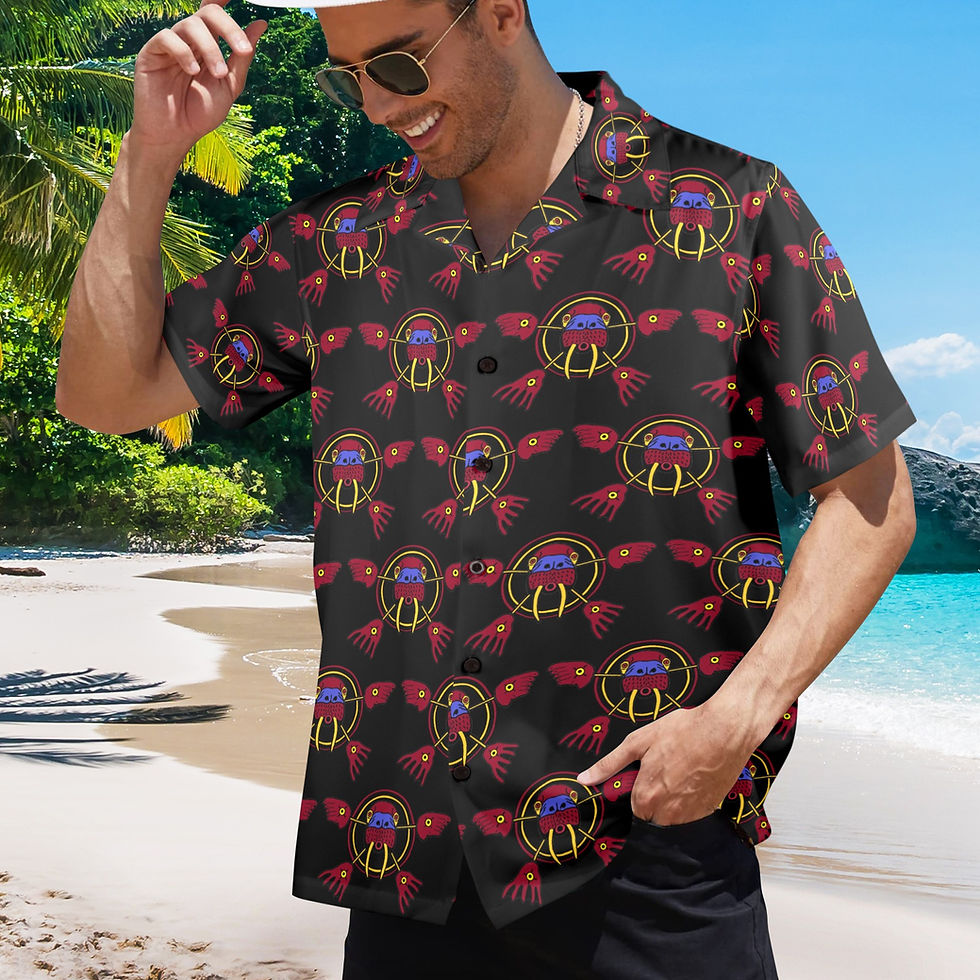 Walrus Face Black Print Hawaiian Shirt