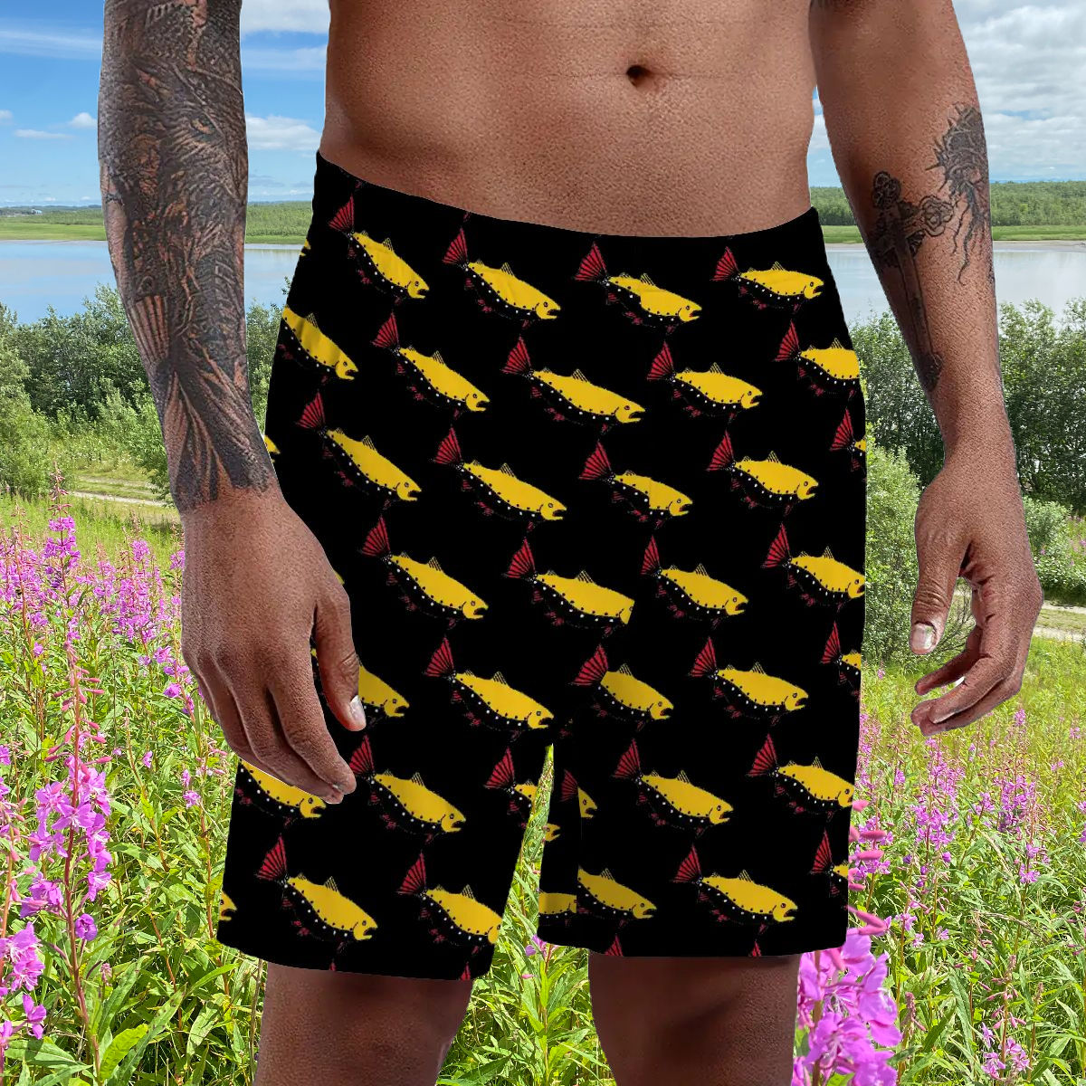 Men's Fish Graph Black Shorts
