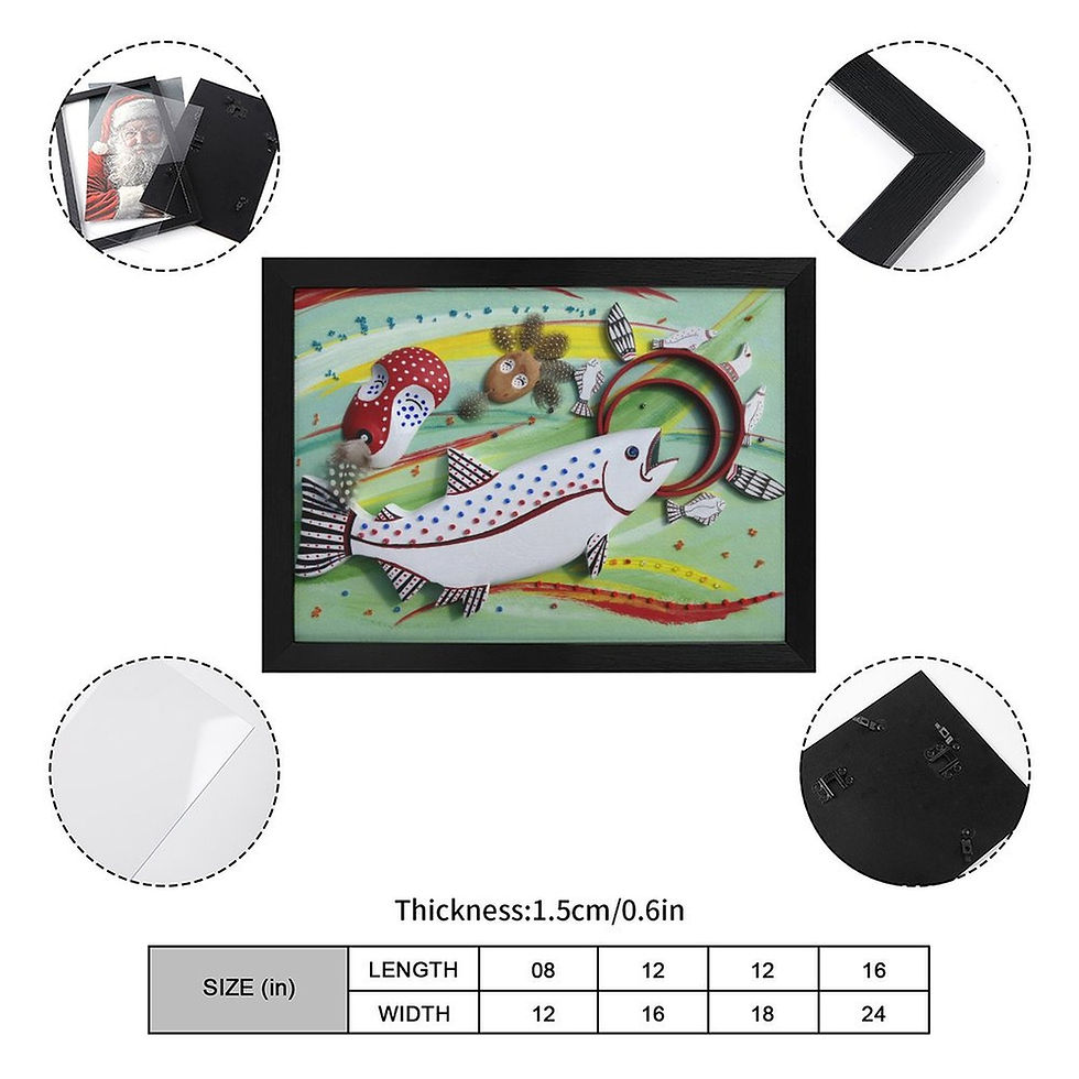 Salmon Fest Framed Canvas Print 16"x12" (Black Frame)