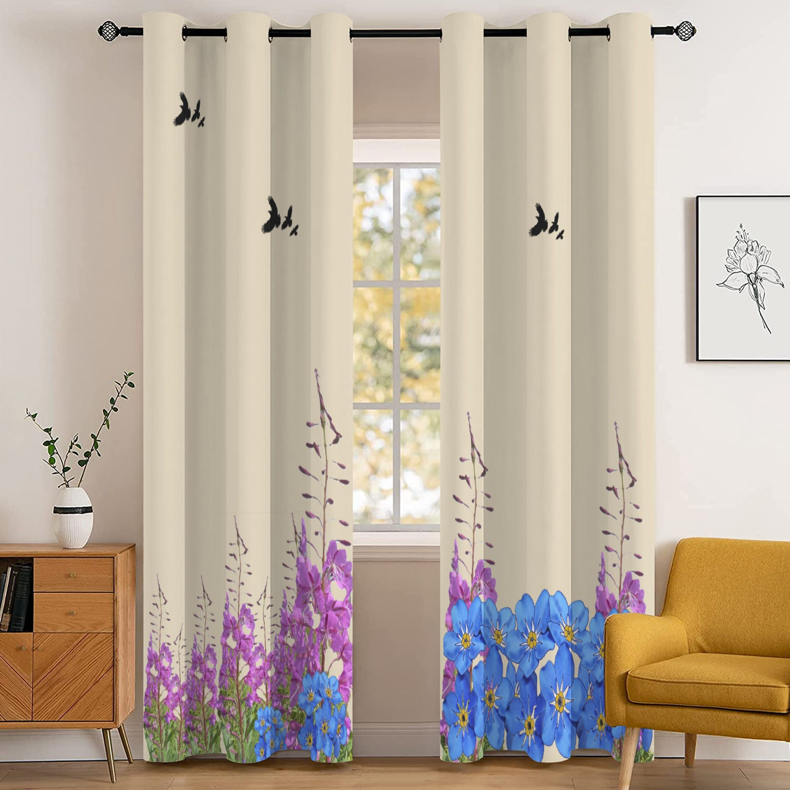 Alaska Flowers Blackout Curtain