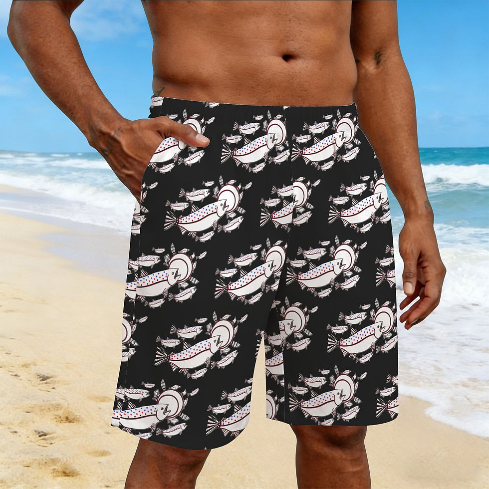 Calling All Salmon Black Shorts