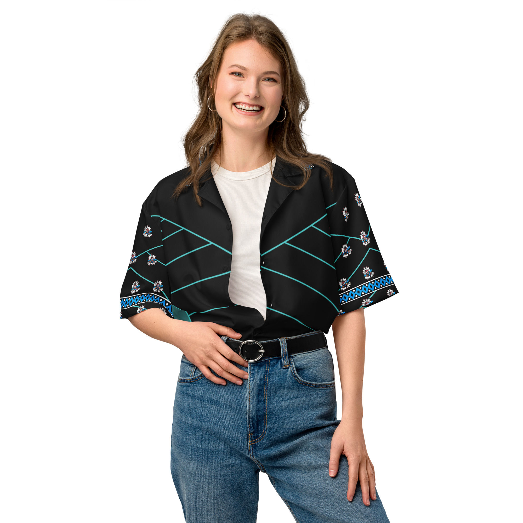 Blue Trim Unisex Button Shirt