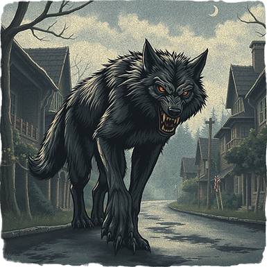 a werewolf stalking down a village street