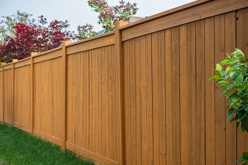 Nice wooden fence around house Wooden fence with green lawn Street photo, nobody, selectiv