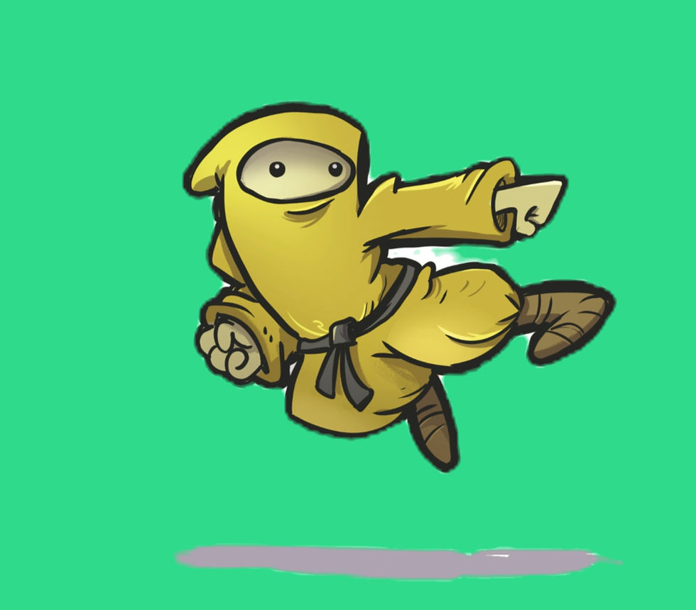 Ninjee, hand-drawn character illustration from the Grump-O-Verse™ by poopbird.