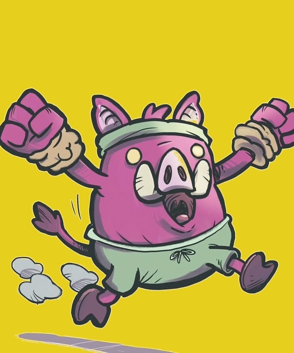 Bully Boar, hand-drawn character illustration from the Grump-O-Verse™ by poopbird.