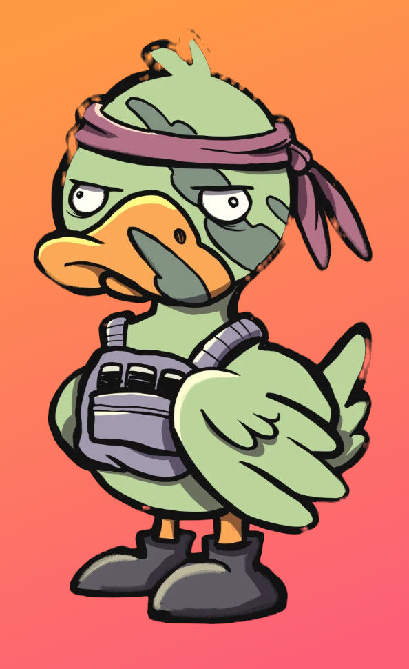 ContraDuck, hand-drawn character illustration from the Grump-O-Verse™ by poopbird.