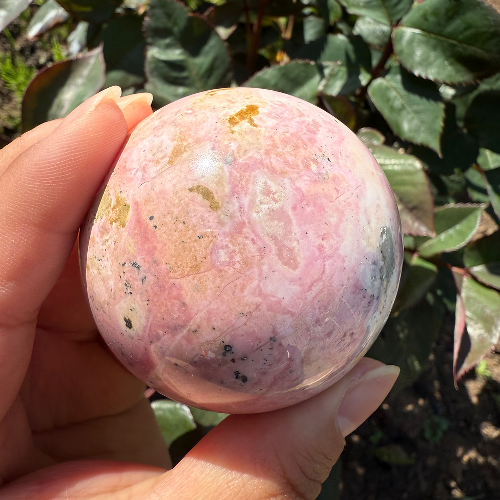 Thumbnail: Peruvian Rhodochrosite with pyrite Sphere-57mm