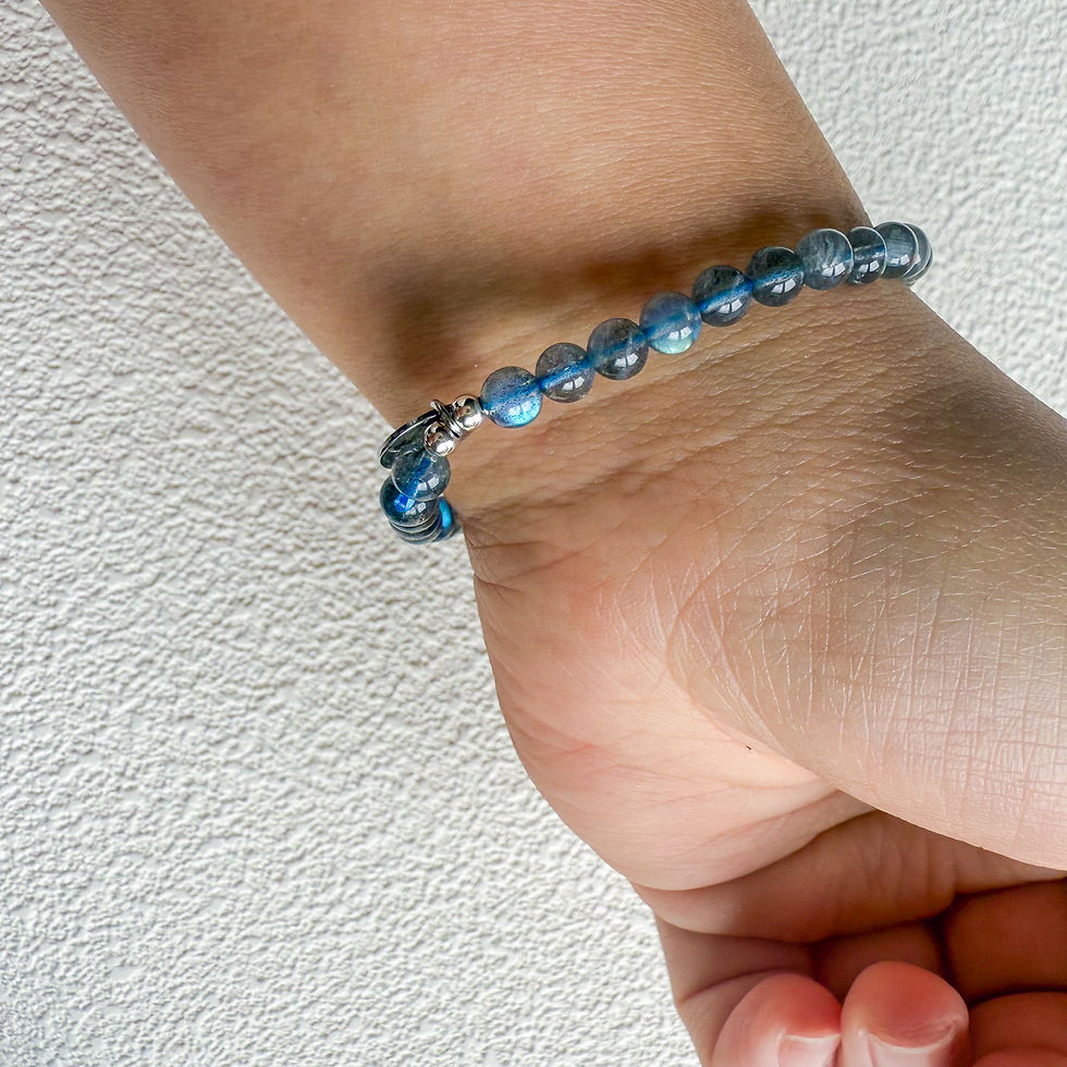 Thumbnail: Little Planet Guardian Bracelet -Lavradorite and Blue Tiger's Eye Stone