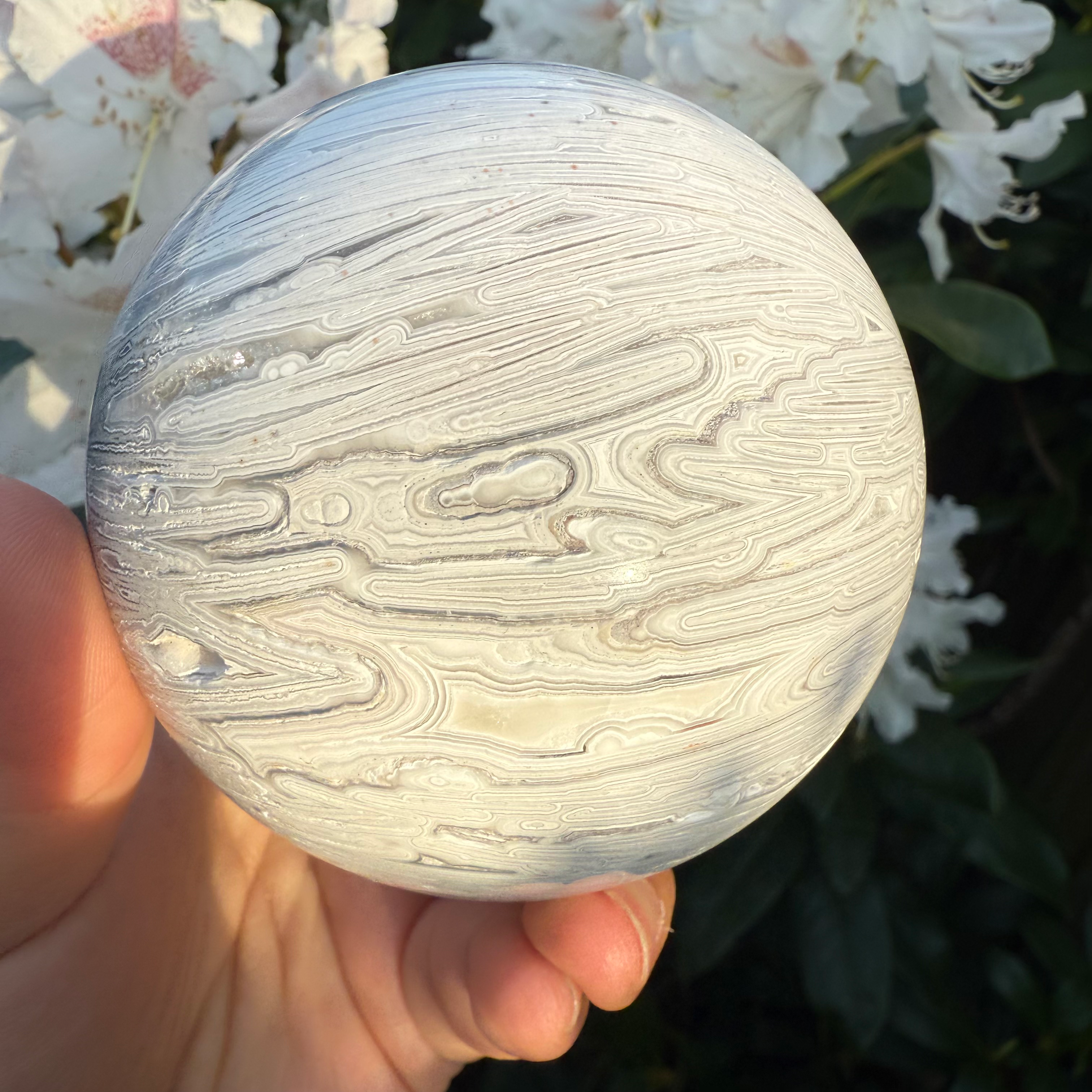 Snow White Druzy Agate Sphere – 77mm