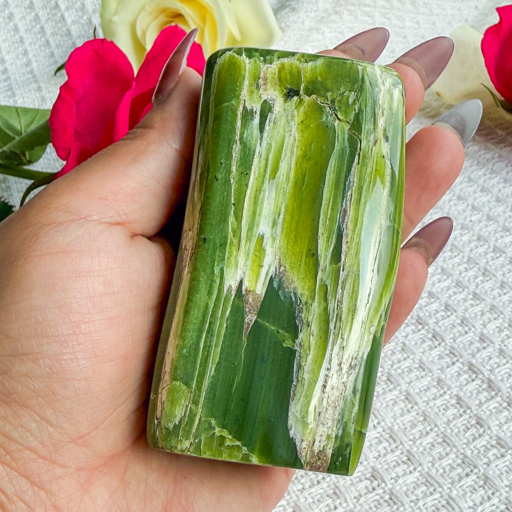 Premium Green Tremolite Freeform – Polished Healing Crystal