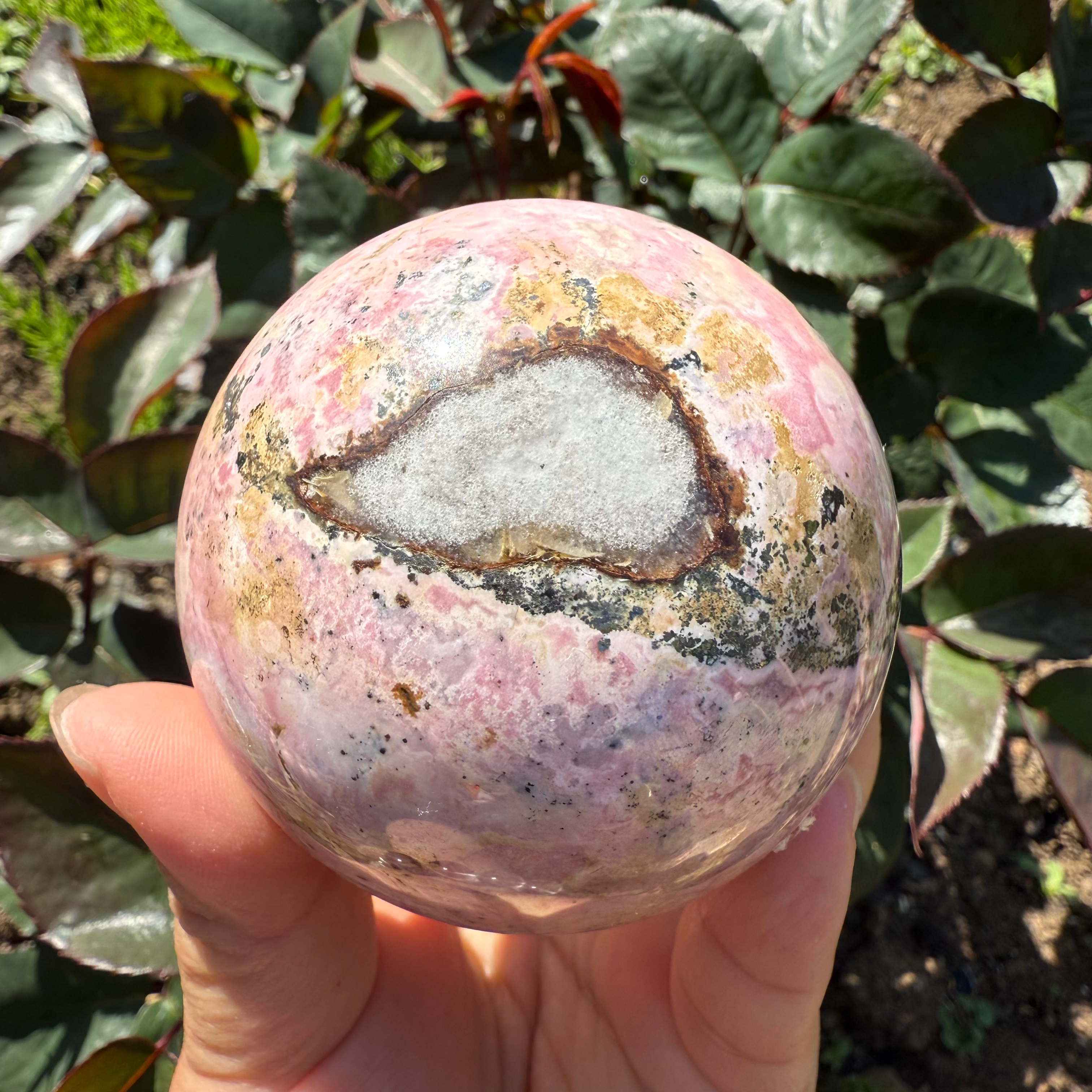 Peruvian Rhodochrosite with pyrite Sphere-70mm
