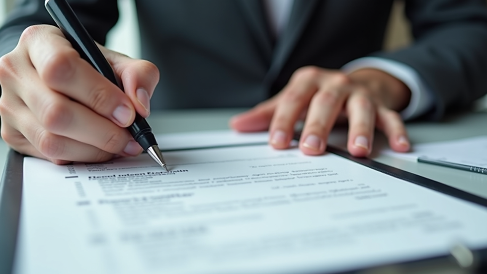 Close-up view of a person reviewing a resume with a pen