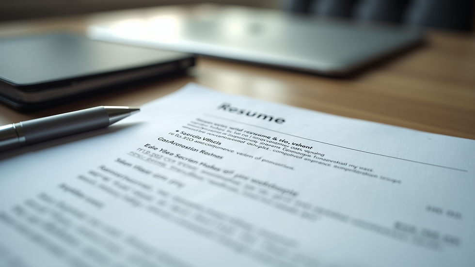 Close-up view of a printed resume and cover letter on a desk