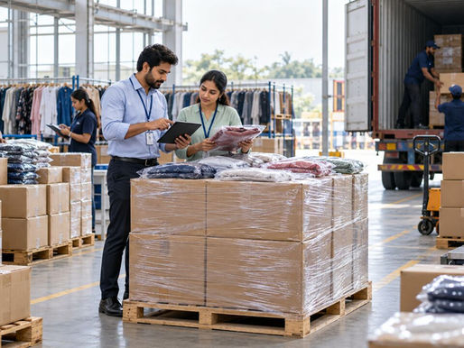Apparel logistics team consolidating garments from multiple vendors into one export shipment