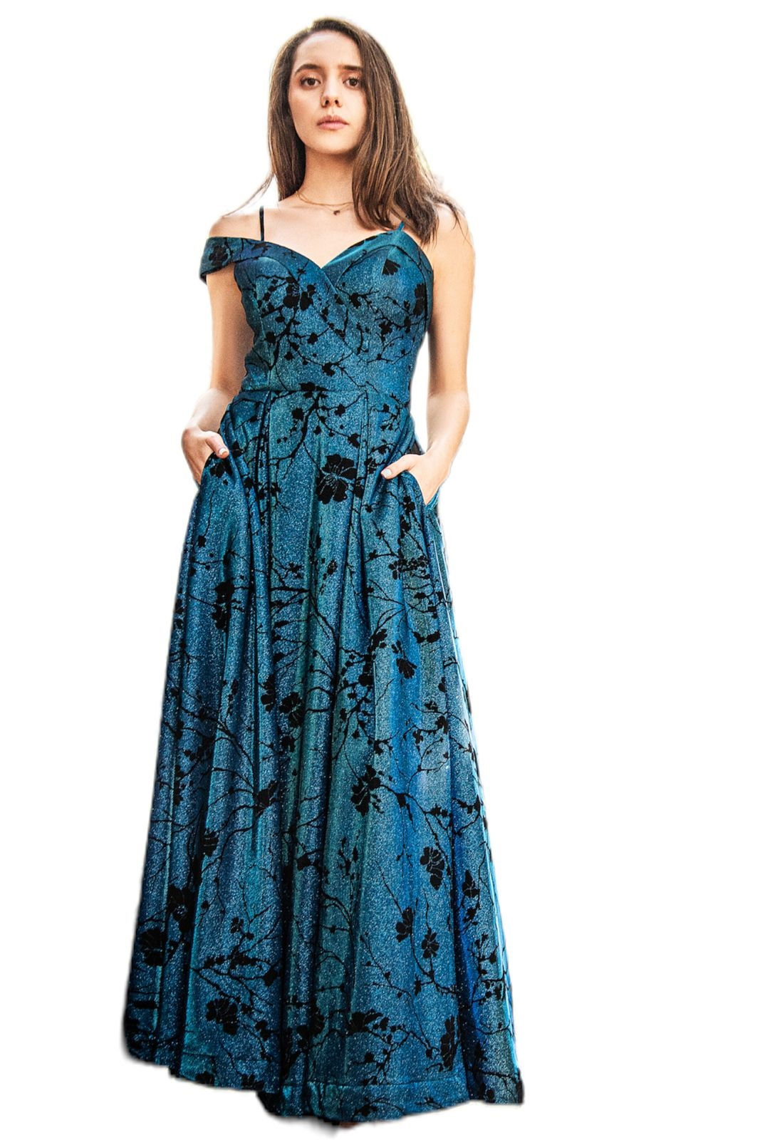 Vestido Azul con detalles de flores