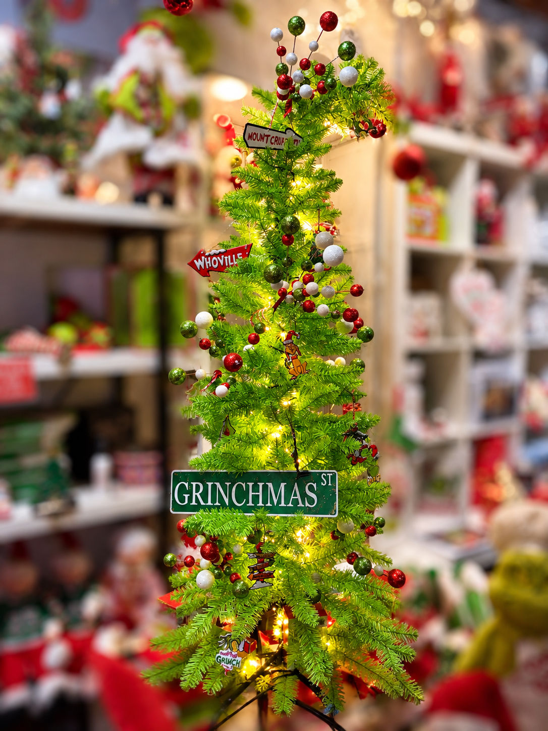 150cm Green Grinch Tree with Red Bauble at its Tip