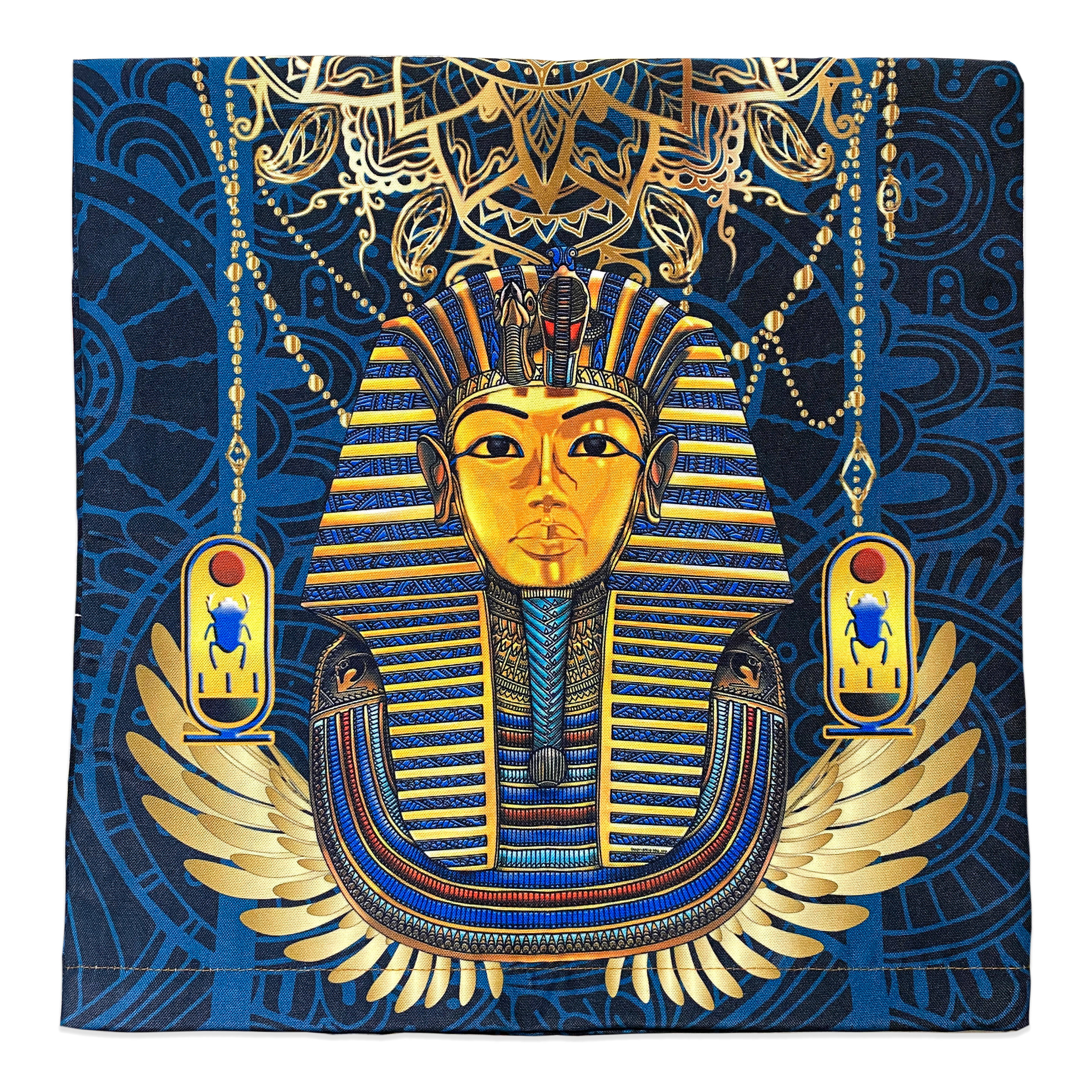 Vibrant Egyptian Pillow Case of Pharaoh Tutankhamun