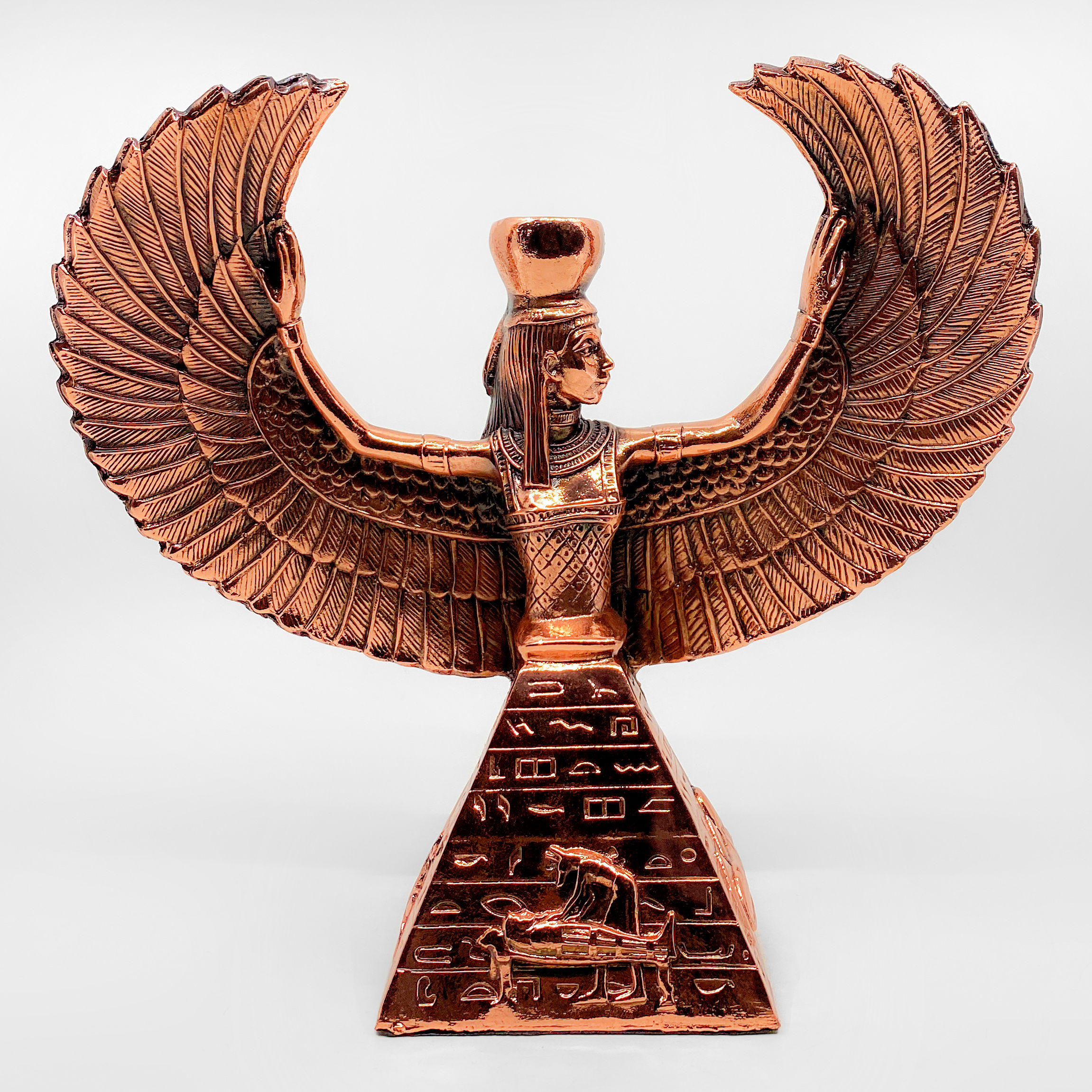 Unique Copper Statue of Goddess Isis and Giza Pyramid With Candle Holder