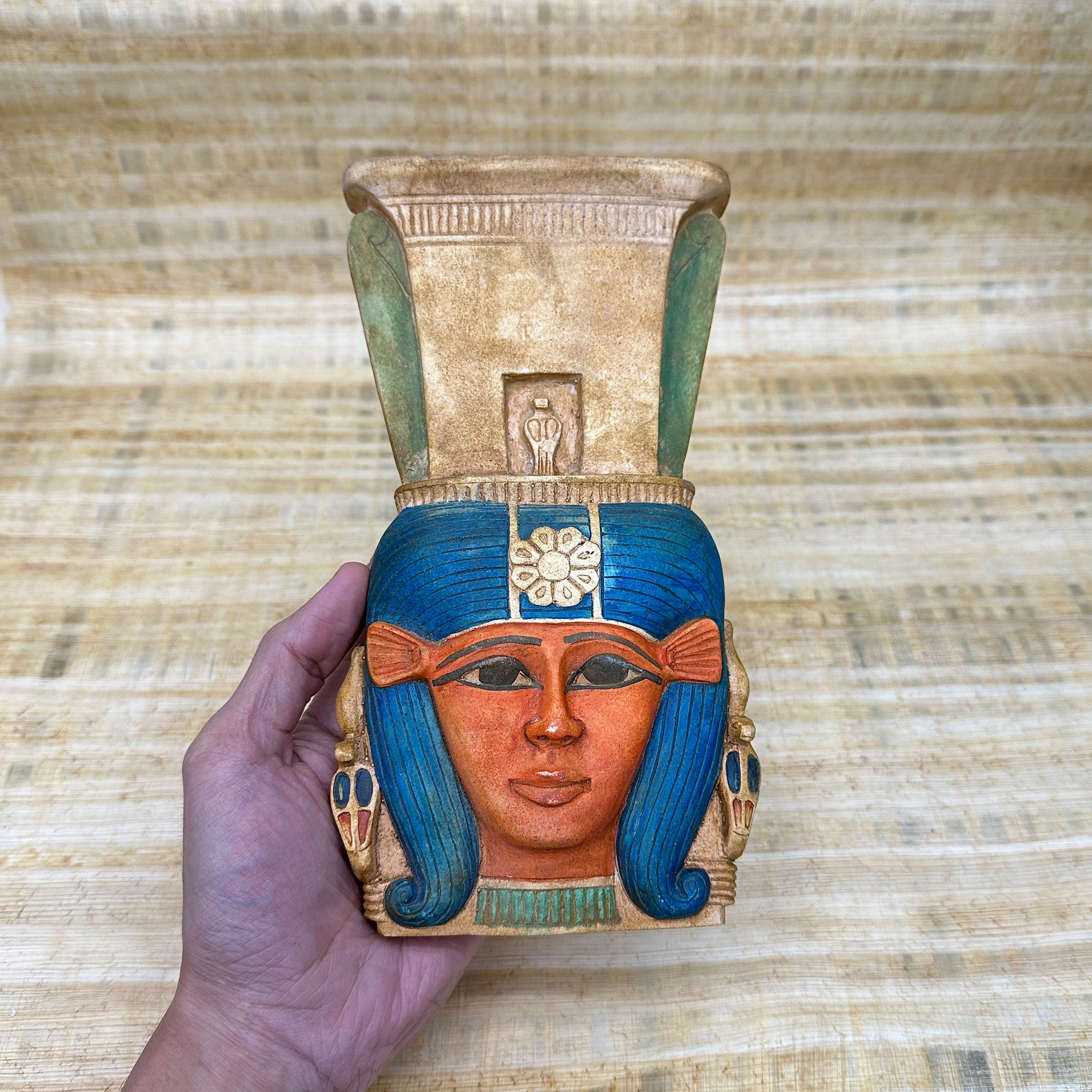 Charming Wall Mounted Stone Sculpture of Hathor Face