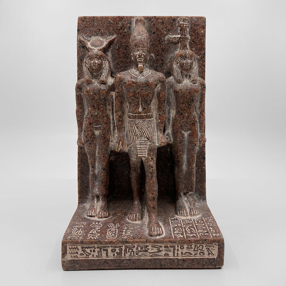 Red Granite Sculpture of The Sacred Triad of Menkaure