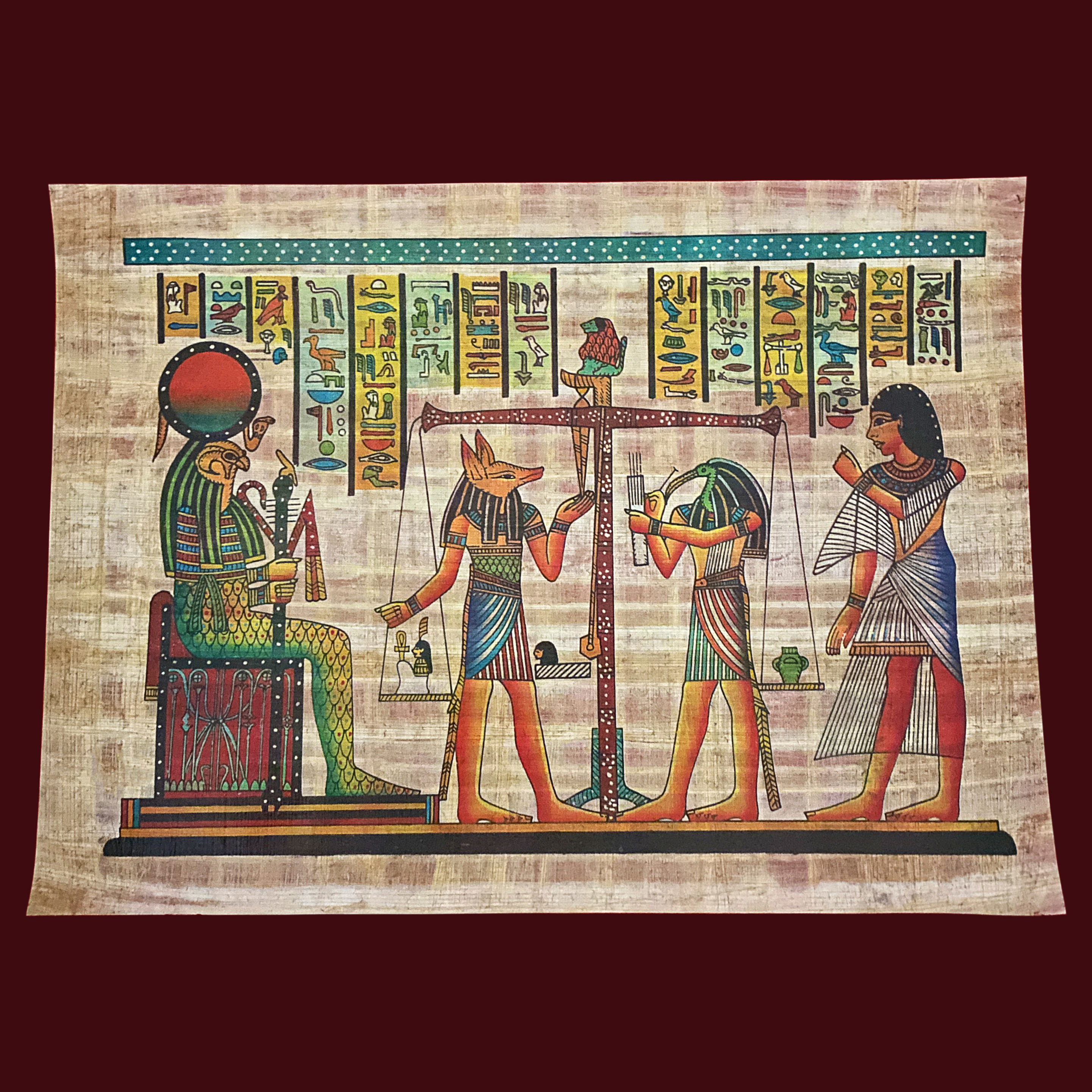 The Weighing of The Heart Ritual Egyptian Papyrus Painting