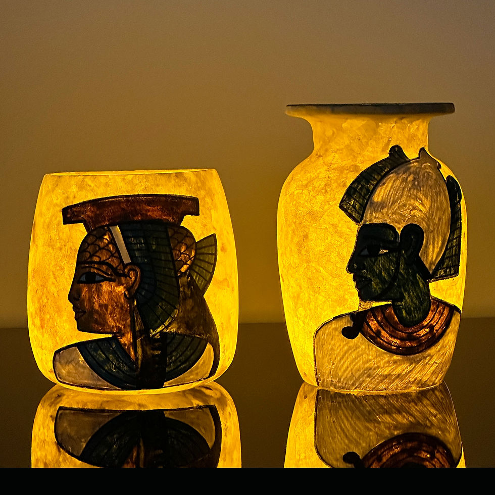 Thumbnail: Egyptian Alabaster Candle Holder Vase of Isis and Osiris For Twinflame Reunion