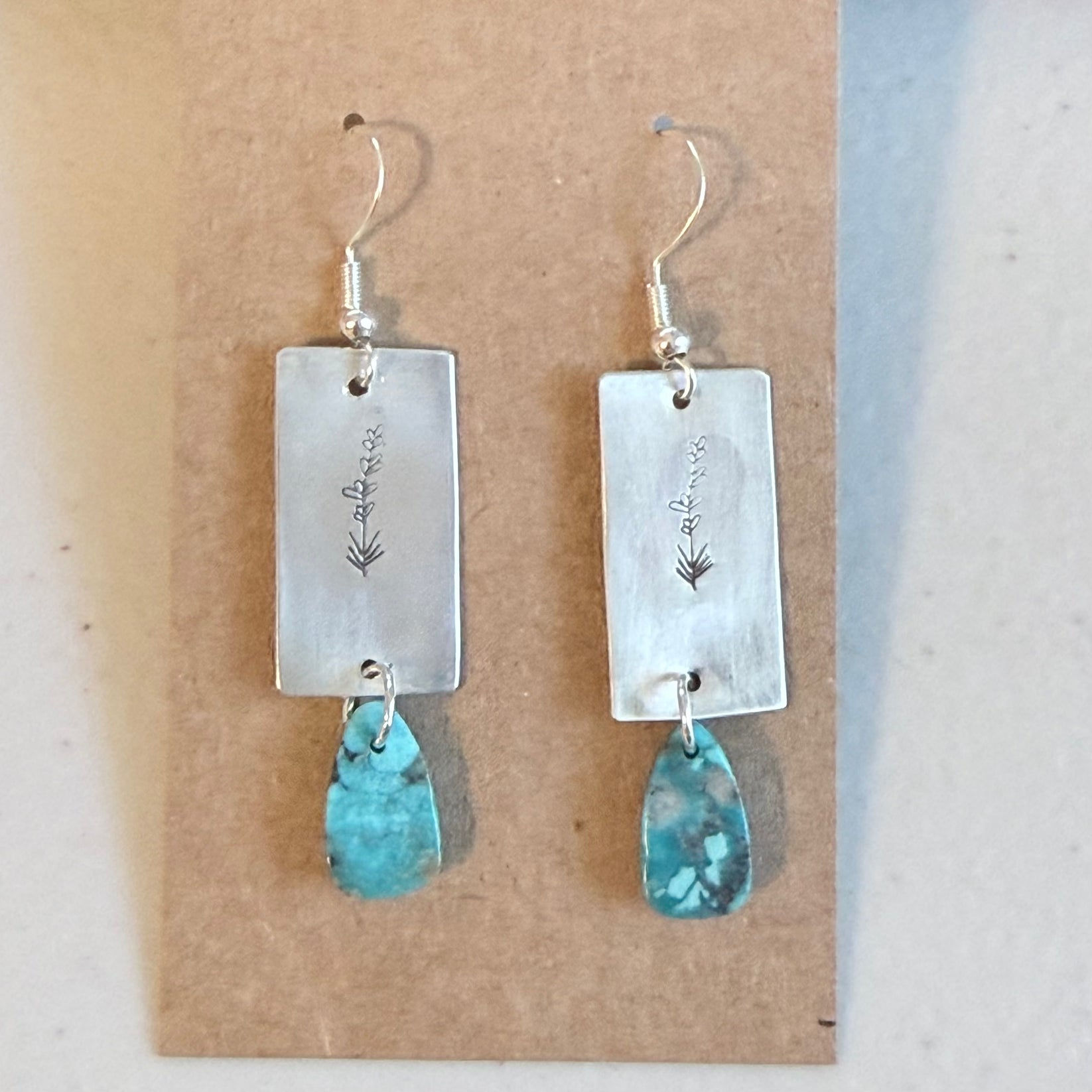 Sterling Silver Stamped Turquoise Earrings by Quandary Craftworks