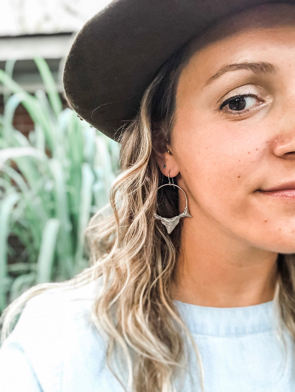 Thumbnail: Brass Triple Shark Tooth Hoop Earrings by Kaypea Jewelry