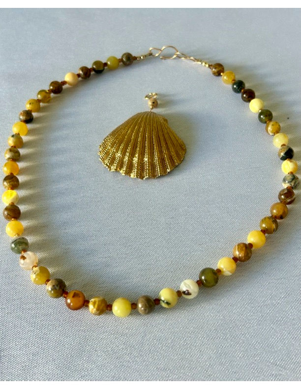 Thumbnail: Yellow Opal & Hessonite Garnet Beaded Necklace by Tesoro Coastal Treasures
