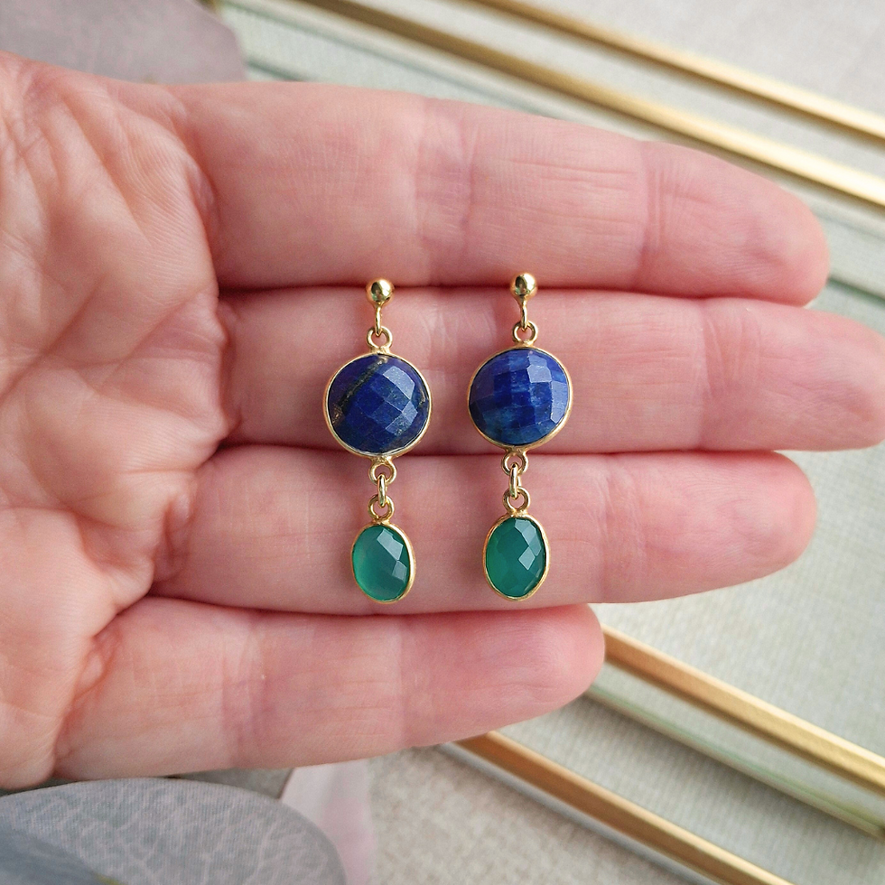 Thumbnail: Lapis and Green Onyx Drop Earrings