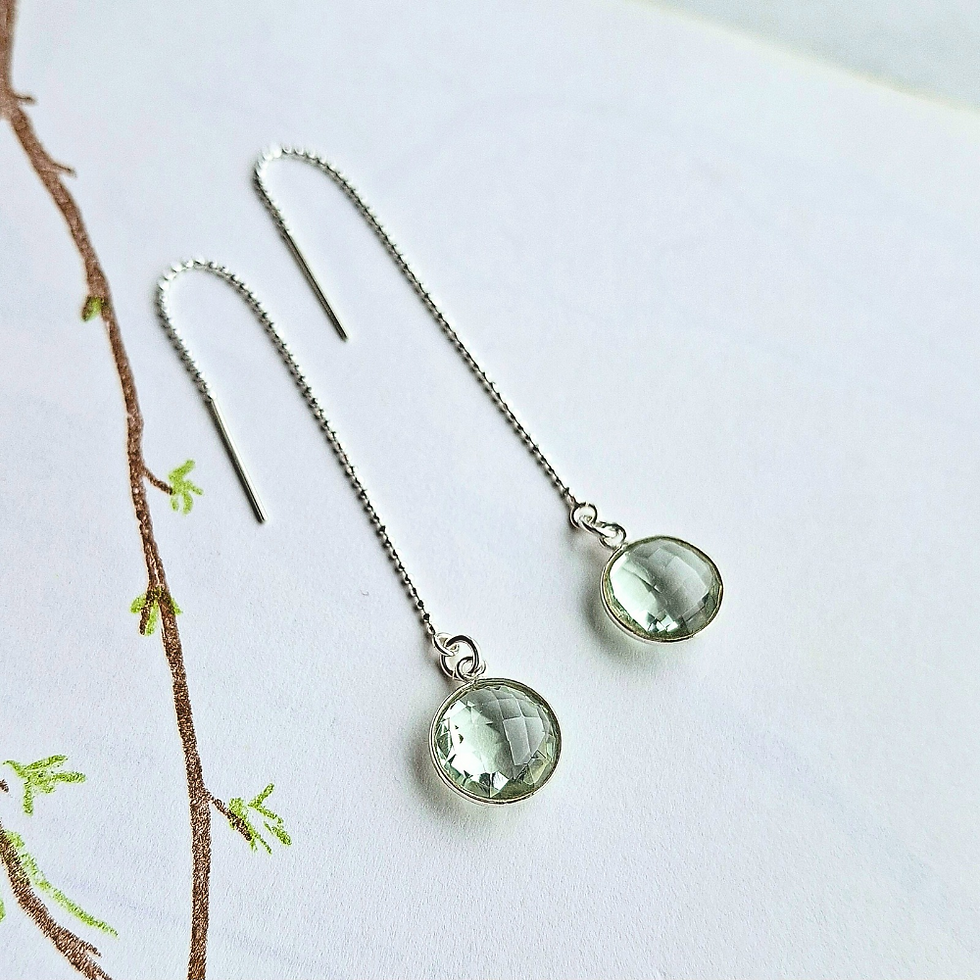 Main product image of Green amethyst and silver ear threader drop earrings.