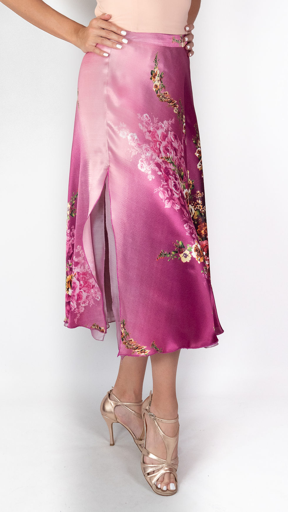 Thumbnail: Flowy & Satin - Fuchsia Rose Full Klosh Satin Tango Skirt