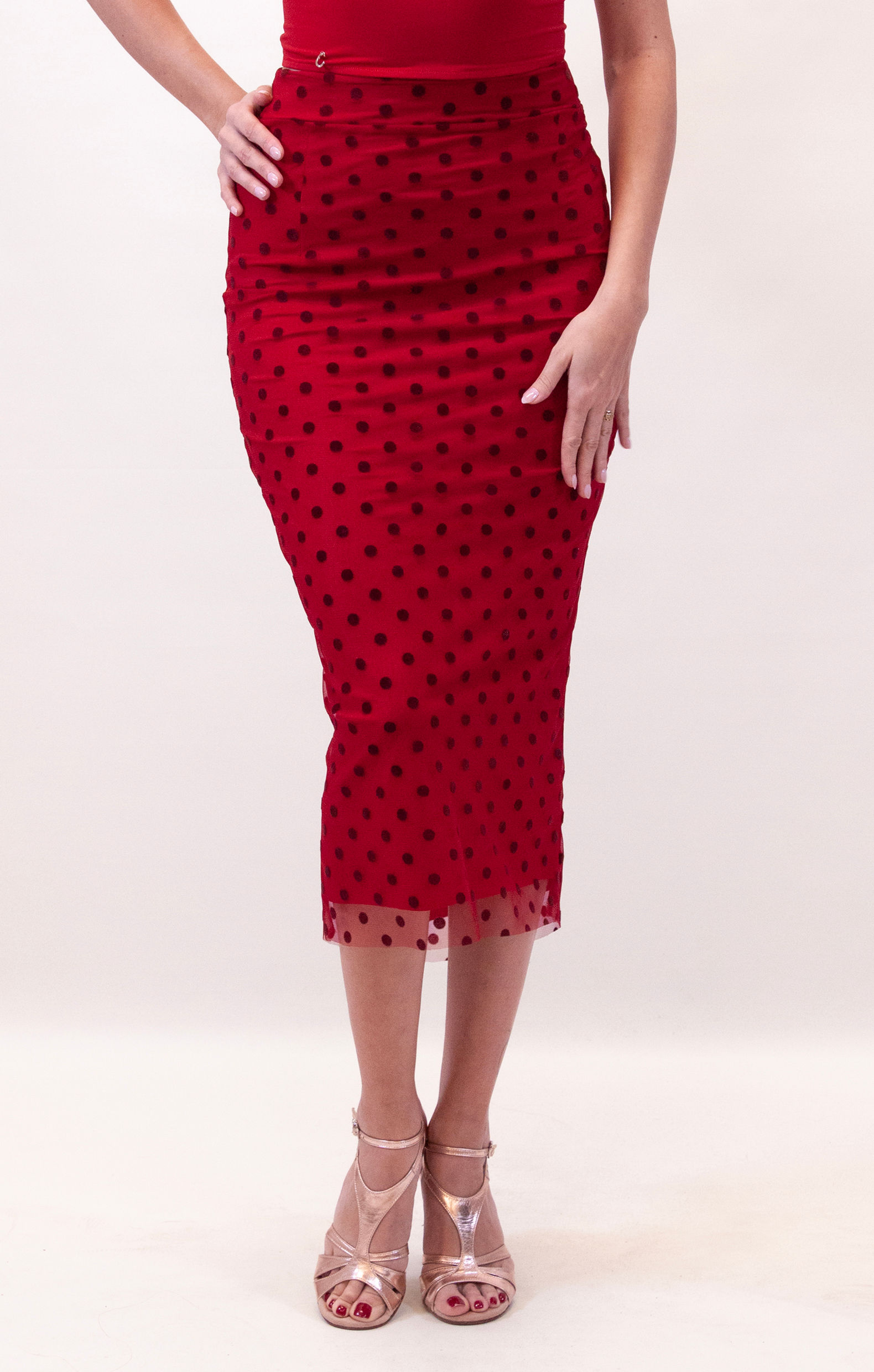 Norma Red Skirt With Maroon Dots