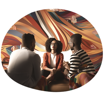 Woman in group of two men