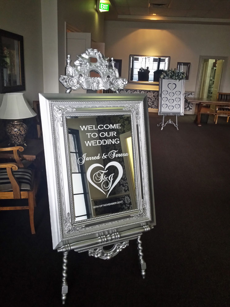 Welcome Sign on Renaissance Mirror and Gothic Easel