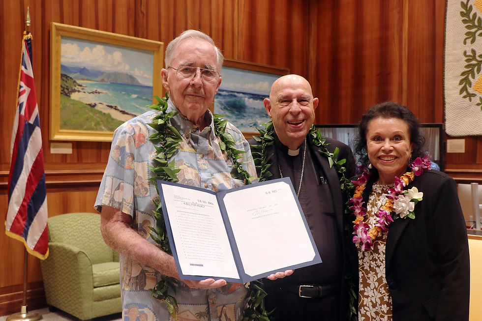 Pat Boland, Bishop Larry Silva, Dr Maria Devera
