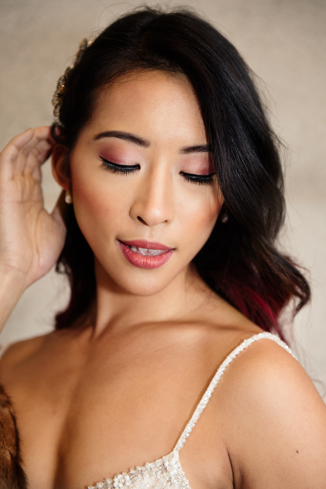 Soft Mauve Bridal Makeup & Waves