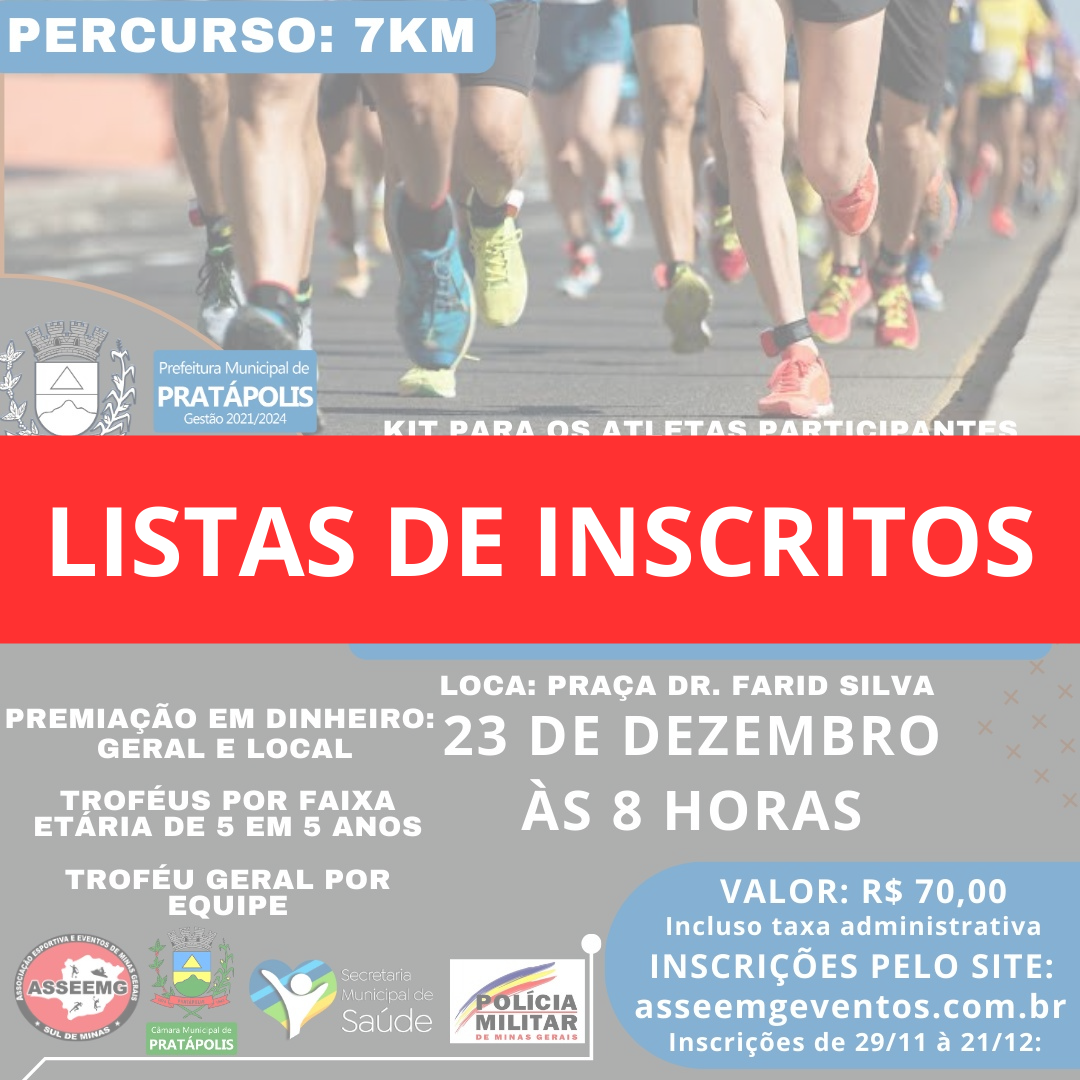 LISTA DE INSCRITOS CORRIDA SÃO SILVESTRE DE PRATÁPOLIS/MG