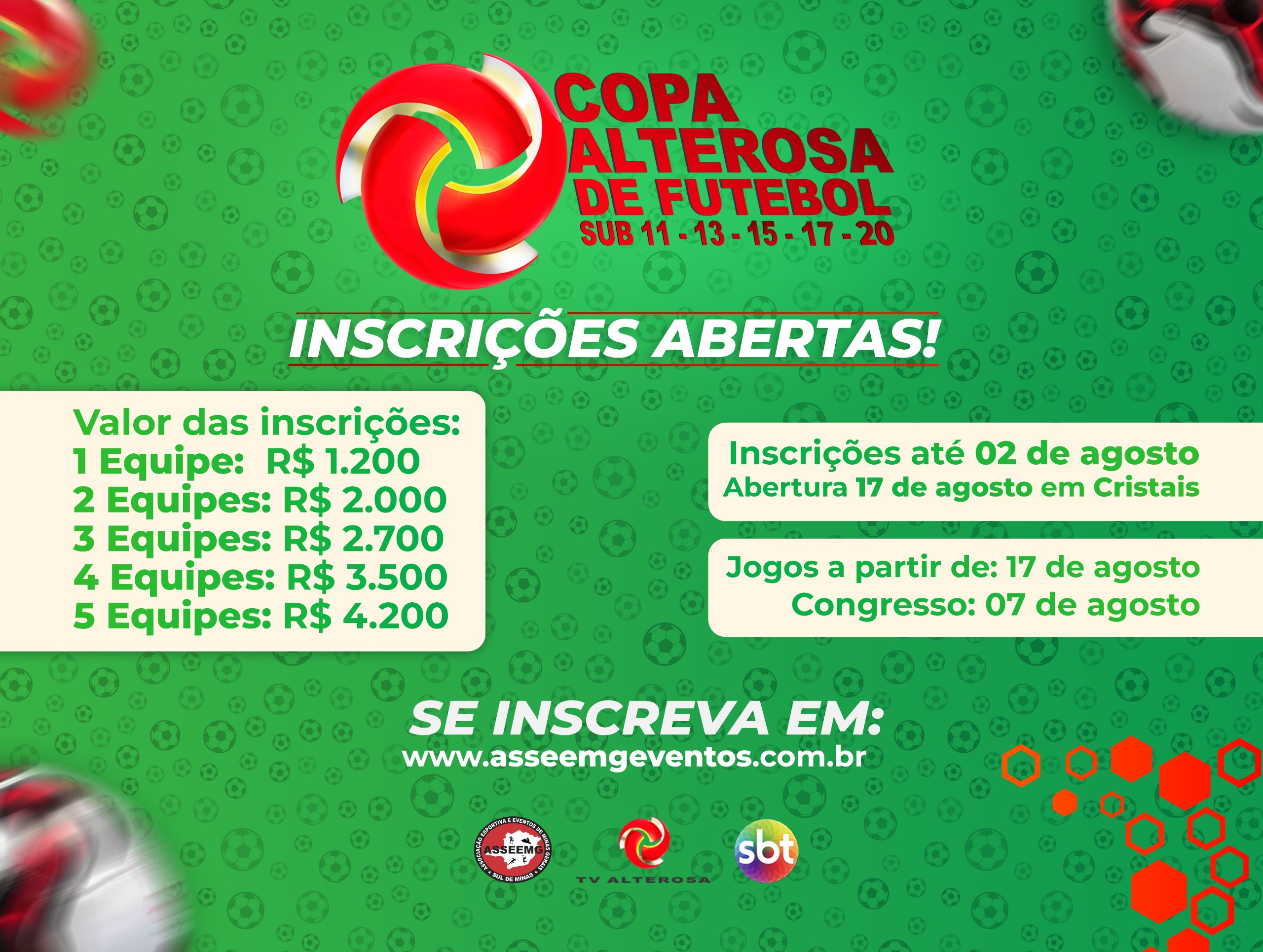 INSCRIÇÕES COPA ALTEROSA DE FUTEBOL SUB-11-13-15-17-20
