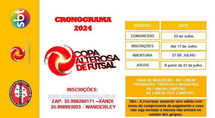 INSCRIÇÕES COPA ALTEROSA DE FUTSAL 2024
