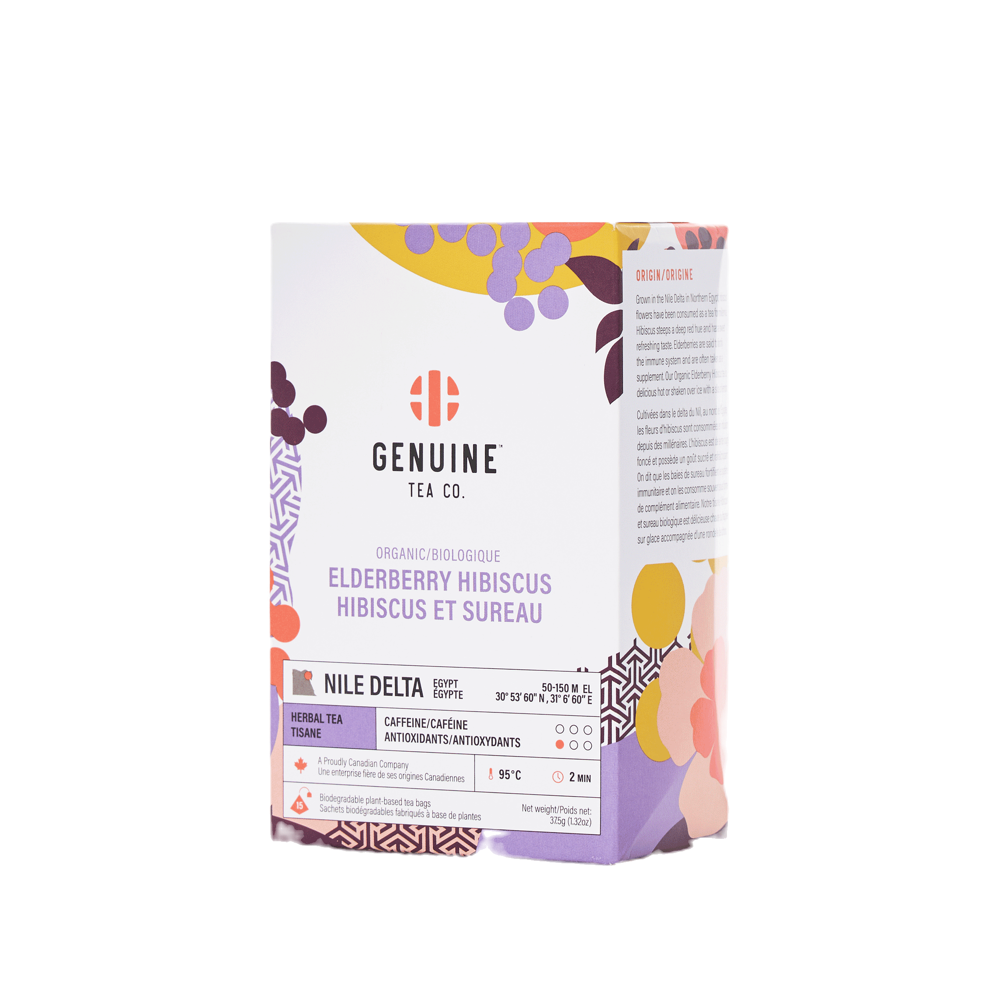 Genuine Tea Co. Organic Elderberry Hibiscus Herbal Tea 15 bags